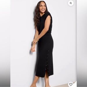 Evereve Black Knit Column Briar Midi Dress with Button Detail at Slit (Size XS)